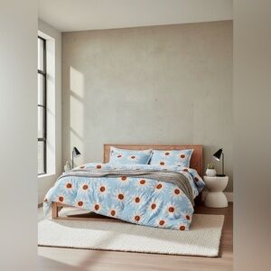 Marimekko Rakastaa Ei Rakasta Blue King Duvet Cover Set - 3pc Floral Bedding NWT